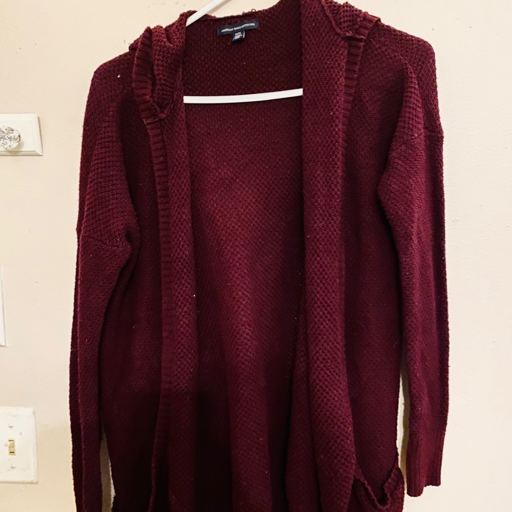 American Eagle Maroon Hooded Cardigan